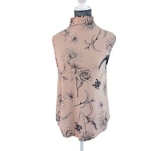 Tahari Romantic Floral‎ Softcore Chic Knit Pink Mock Neck Sleeveless Shell Top M